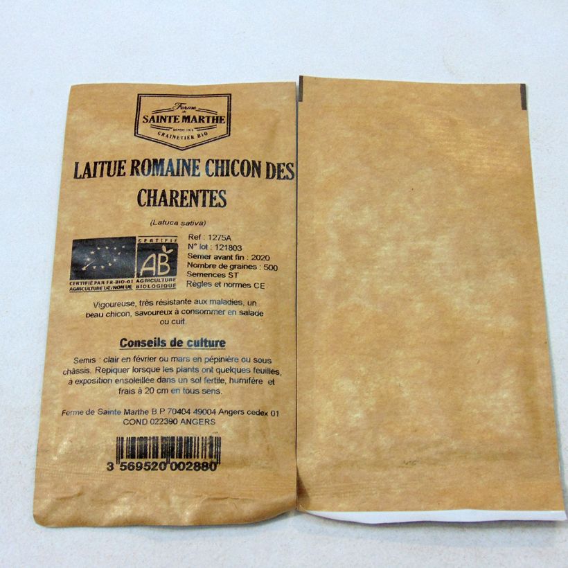 Exemplo de amostra de Laitue Romaine Chicon des Charentes Bio - Ferme de Sainte Marthe per pack of 500 seeds tal como entregue
