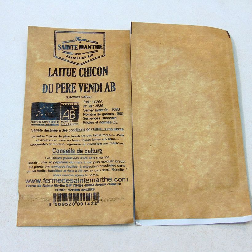 Exemplo de amostra de Laitue Romaine Chicon du Père Vendi Bio - Ferme de Sainte Marthe per pack of 500 seeds tal como entregue