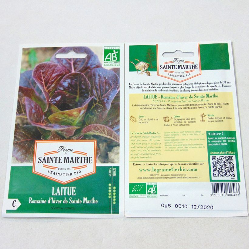 Exemplo de amostra de Laitue Romaine d'Hiver de Sainte-Marthe Bio - Ferme de Sainte Marthe per pack of 350 seeds tal como entregue