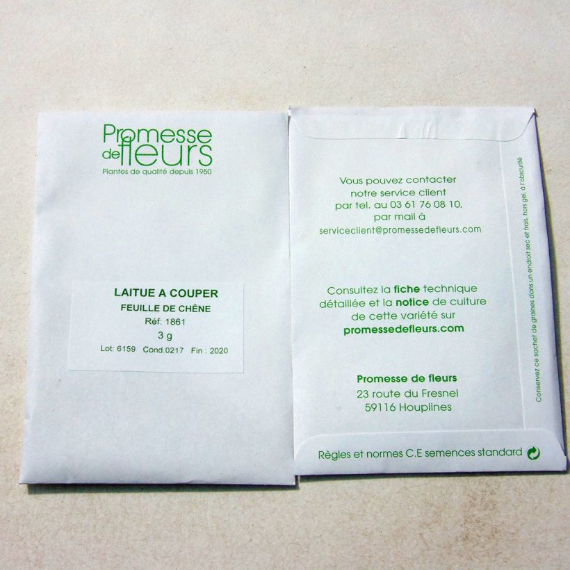 Exemplo de amostra de Laitue à couper Feuille de Chêne blonde à graines noires o saco de 2500 sementes aproximadamente (3g) tal como entregue