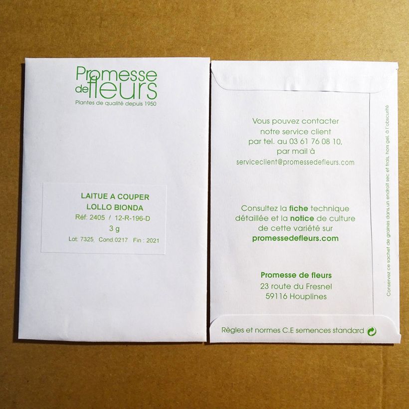 Exemplo de amostra de Laitue à couper Lollo Bionda die Tüte mit 2500 Samen (3g) tal como entregue