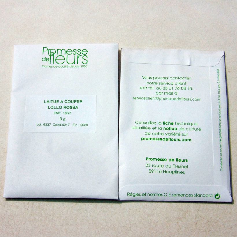 Exemplo de amostra de Laitue à couper Lollo Rossa - Lactuca sativa o saco de 2500 sementes aproximadamente (3g) tal como entregue