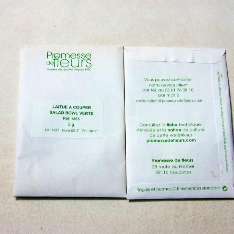 Exemplo de amostra de Laitue à couper Salad Bowl Verte - Lactuca sativa o saco de 2500 sementes aproximadamente (3g) tal como entregue