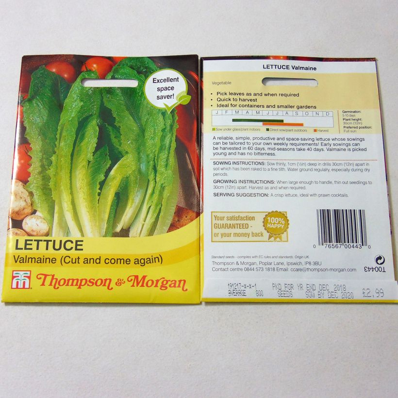 Exemplo de amostra de Laitue à couper Valmaine per pack of 800 seeds tal como entregue