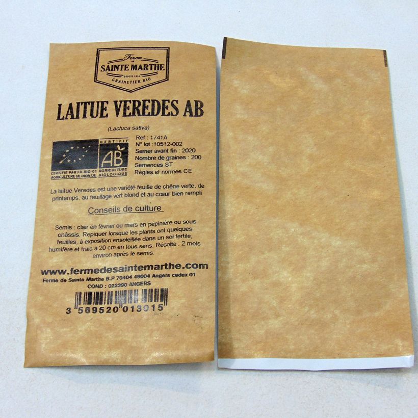 Exemplo de amostra de Laitue à couper Veredes Bio - Ferme de Sainte Marthe per pack of 200 seeds tal como entregue