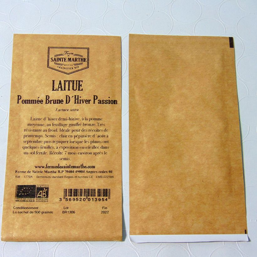 Exemplo de amostra de Laitue d'Hiver Brune Passion Bio - Ferme de Sainte Marthe per pack of 500 seeds tal como entregue