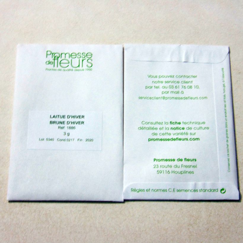 Exemplo de amostra de Laitue d'Hiver Brune d'Hiver per pack of 2500 seeds (3g) tal como entregue