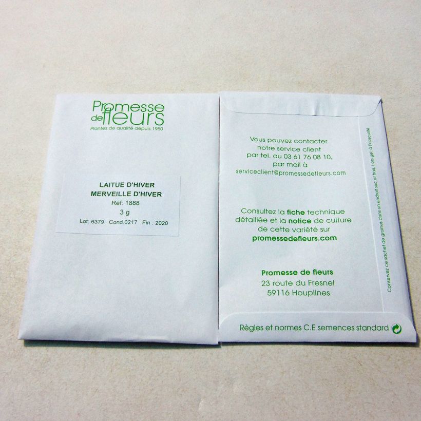 Exemplo de amostra de Laitue d'Hiver Merveille d'Hiver o saco de 2500 sementes aproximadamente (3g) tal como entregue