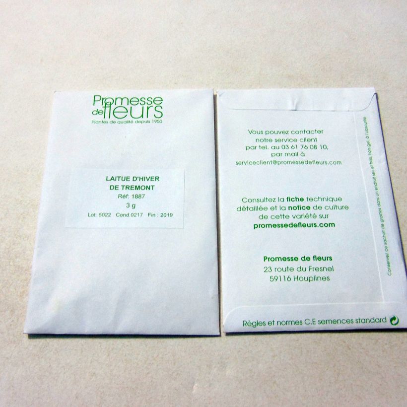 Exemplo de amostra de Laitue d'Hiver Trémont Passion Blonde die Tüte mit 2500 Samen (3g) tal como entregue