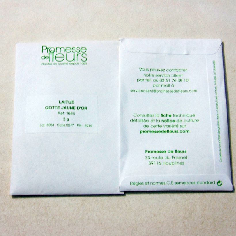 Exemplo de amostra de Laitue pommée Gotte Jaune die Tüte mit 2500 Samen (3g) tal como entregue