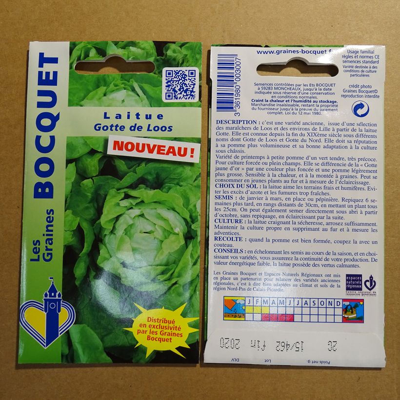 Exemplo de amostra de Laitue pommée Gotte de Loos - Lactuca sativa  per pack of 1600 seeds (2g) tal como entregue