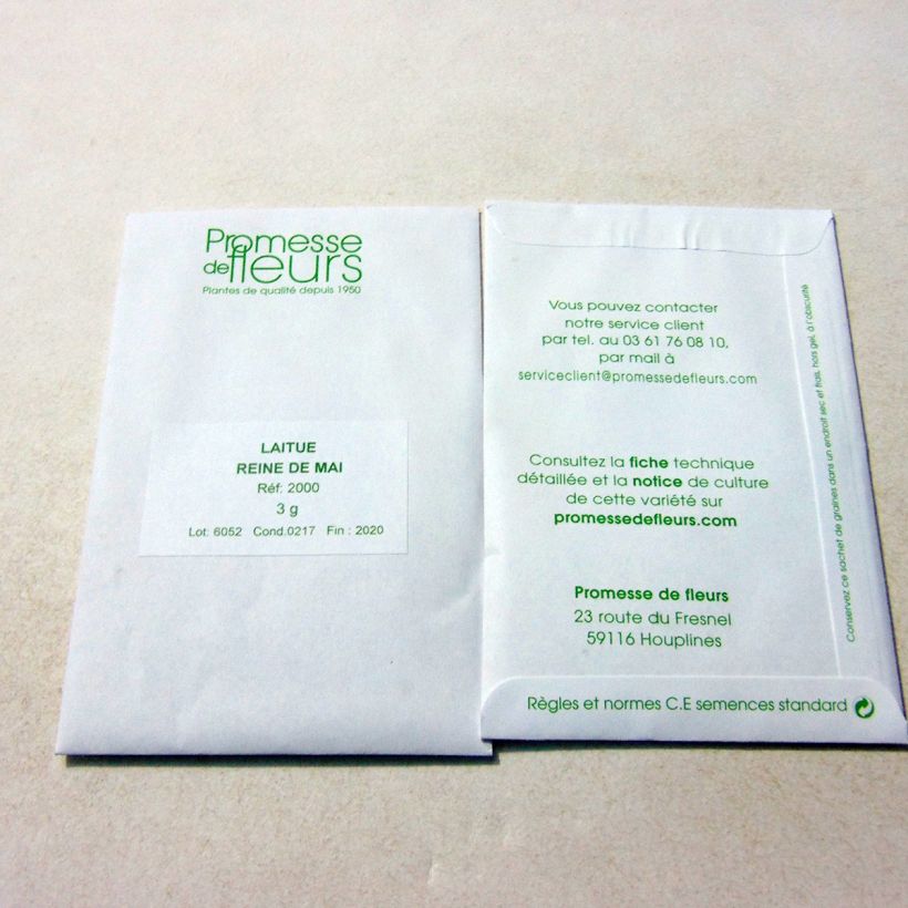 Exemplo de amostra de Laitue pommée Reine de Mai - Lactuca sativa o saco de 2500 sementes aproximadamente (3g) tal como entregue