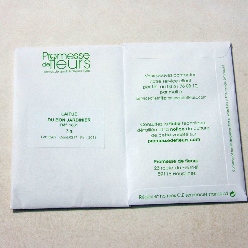 Exemplo de amostra de Laitue pommée du Bon Jardinier o saco de 2500 sementes aproximadamente (3g) tal como entregue