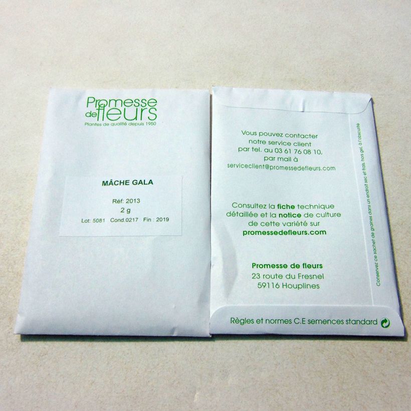 Exemplo de amostra de Mâche Gala per pack of 1500 seeds (2g) tal como entregue