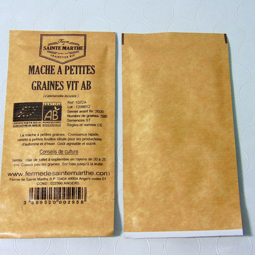 Exemplo de amostra de Mâche à Petite Graine Vit Bio - Ferme de Sainte Marthe die Tüte mit 500 Samen (1g) tal como entregue