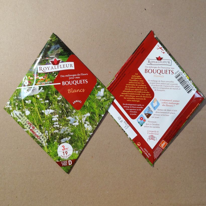 Exemplo de amostra de Mistura de flores brancas para ramo para semear - Saqueta 3 m² o saco de sementes de 3 gramas tal como entregue