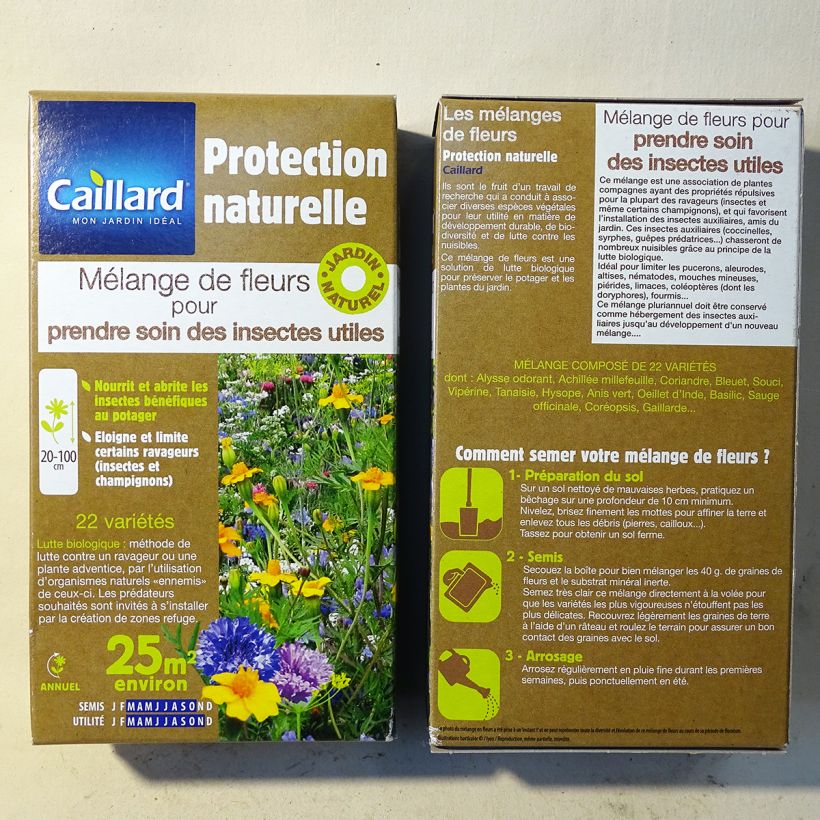 Exemplo de amostra de Mistura de flores para favorecer insectos auxiliares o saco de sementes de 40 gramas tal como entregue