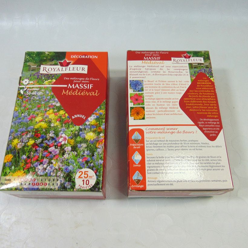 Exemplo de amostra de Mistura para maciço medieval - Caixa 25 m² o saco de sementes de 40 gramas tal como entregue