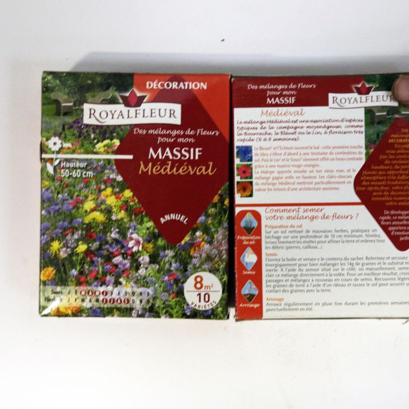 Exemplo de amostra de Mistura para canteiro medieval - Caixa 8 m² o saco de sementes de 14 gramas tal como entregue