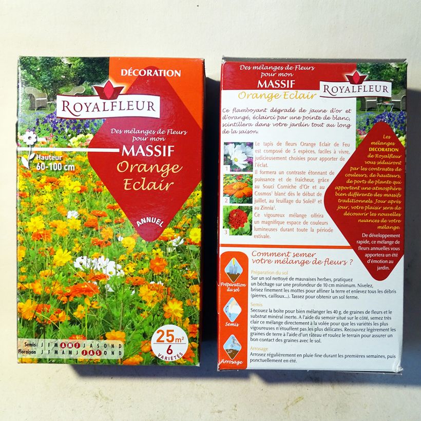 Exemplo de amostra de Mistura para maciço laranja vibrante - Caixa 25 m² o saco de sementes de 40 gramas tal como entregue