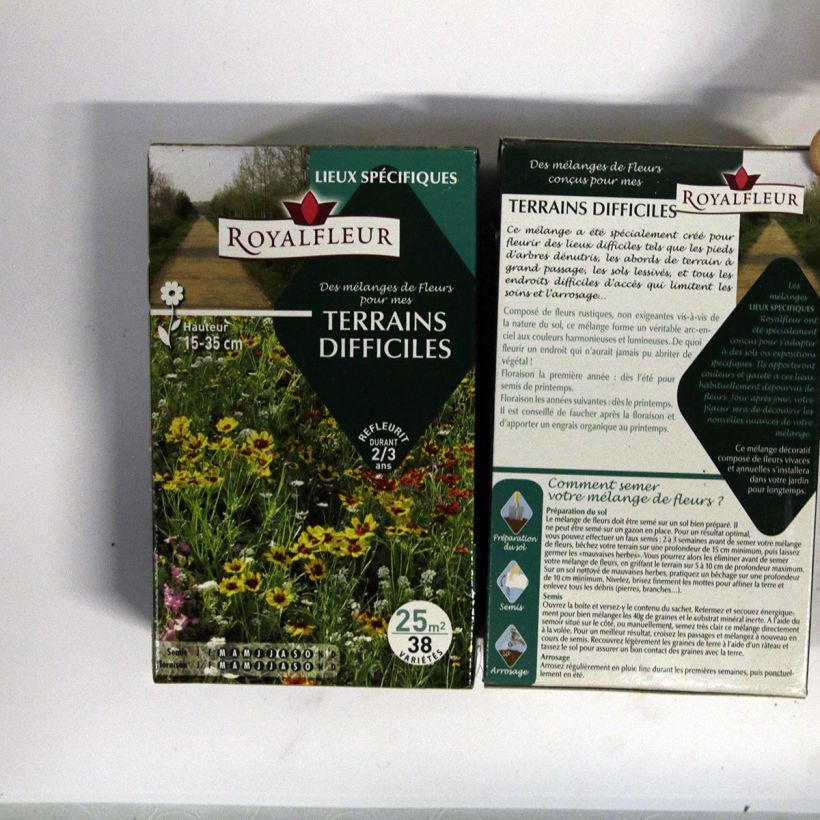 Exemplo de amostra de Mistura para terrenos difíceis - Caixa 25 m² o saco de sementes de 40 gramas tal como entregue