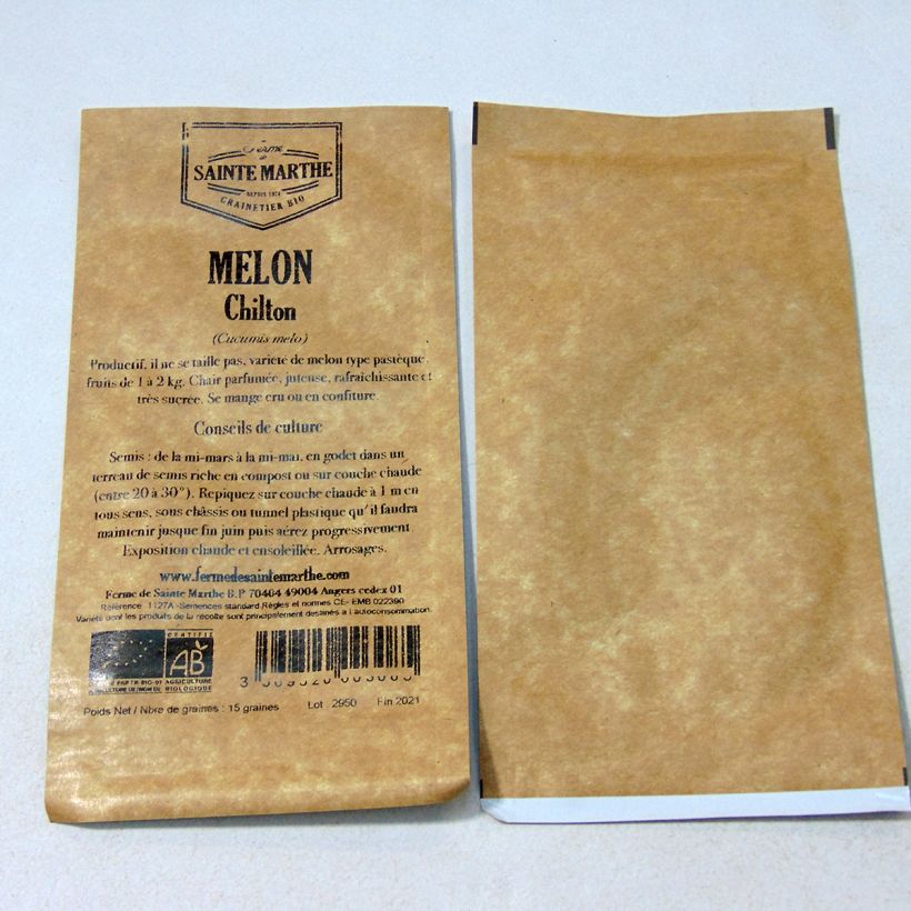 Exemplo de amostra de Melon Chilton Bio - Ferme de Sainte Marthe o saco de 15 sementes aproximadamente tal como entregue