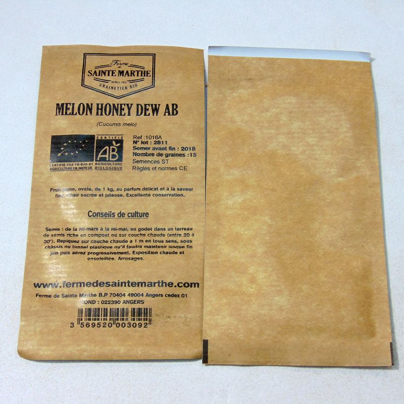 Exemplo de amostra de Melon Honey Dew Bio - Ferme de Sainte Marthe per pack of 15 seeds tal como entregue