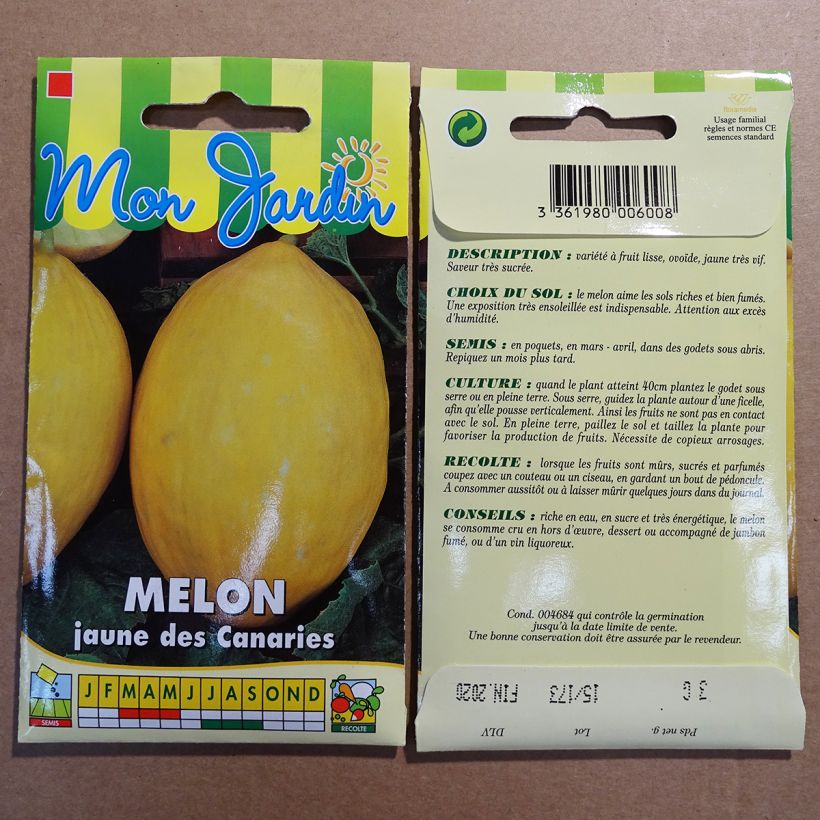 Exemplo de amostra de Melon Jaune Canari 2  o saco de 75 sementes aproximadamente (3g) tal como entregue