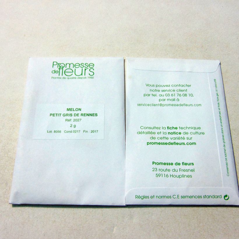 Exemplo de amostra de Melon Petit gris de Rennes o saco de 60 sementes aproximadamente (1g) tal como entregue