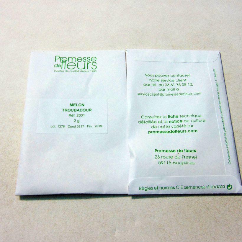 Exemplo de amostra de Melon Troubadour per pack of 45 ? 70 seeds (2g) tal como entregue
