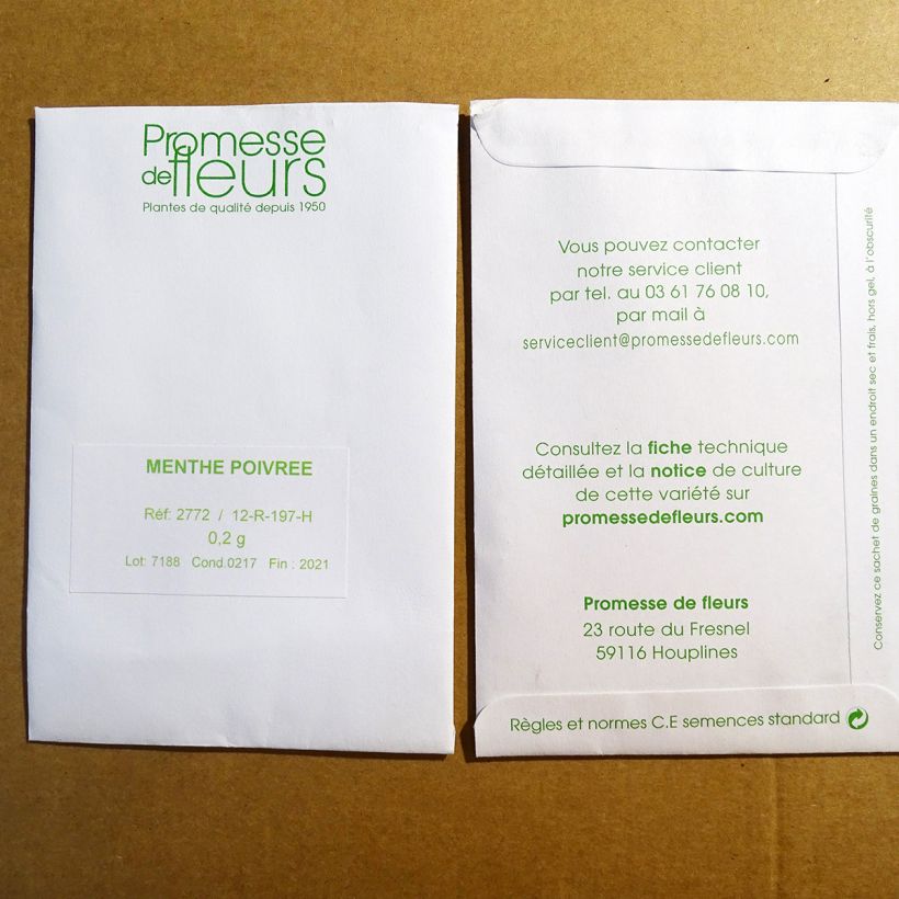 Exemplo de amostra de Menthe poivrée die Tüte mit 2000 Samen (0,2g) tal como entregue
