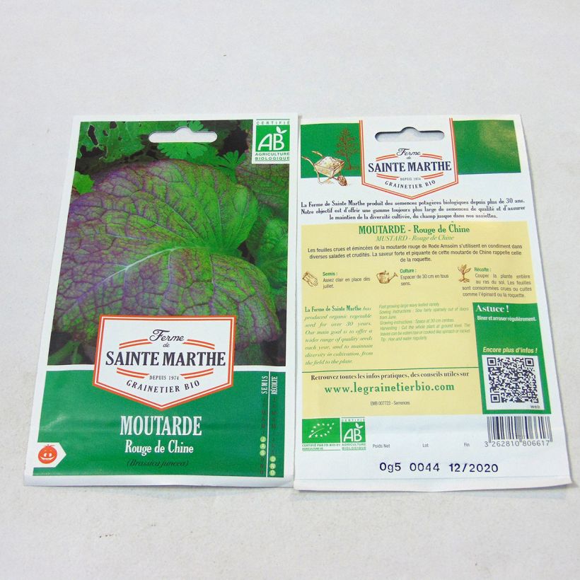 Exemplo de amostra de Moutarde Rouge de Chine Bio - Ferme de Sainte Marthe per pack of 250 seeds (0.5g) tal como entregue