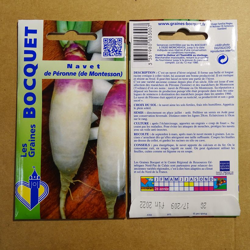 Exemplo de amostra de Nabo de Péronne (de Montesson) o saco de 800 sementes aproximadamente (2g) tal como entregue