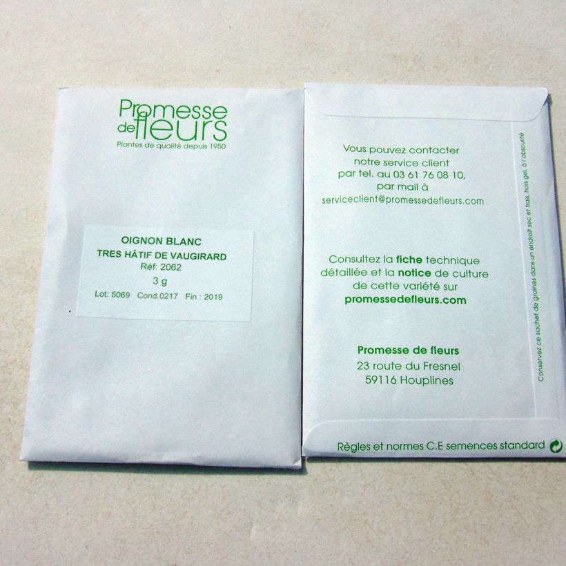 Exemplo de amostra de Oignon Blanc très hâtif de Vaugirard die Tüte mit 600 Samen (3g) tal como entregue