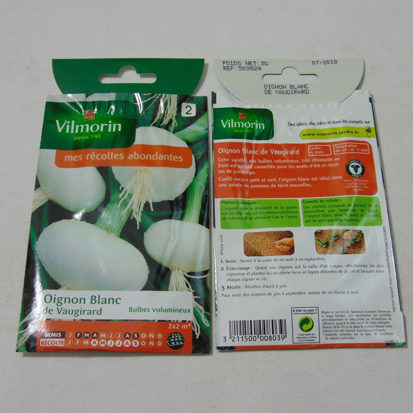 Exemplo de amostra de Oignon Blanc très hâtif de Vaugirard - Vilmorin per pack of 750 seeds (3g) tal como entregue