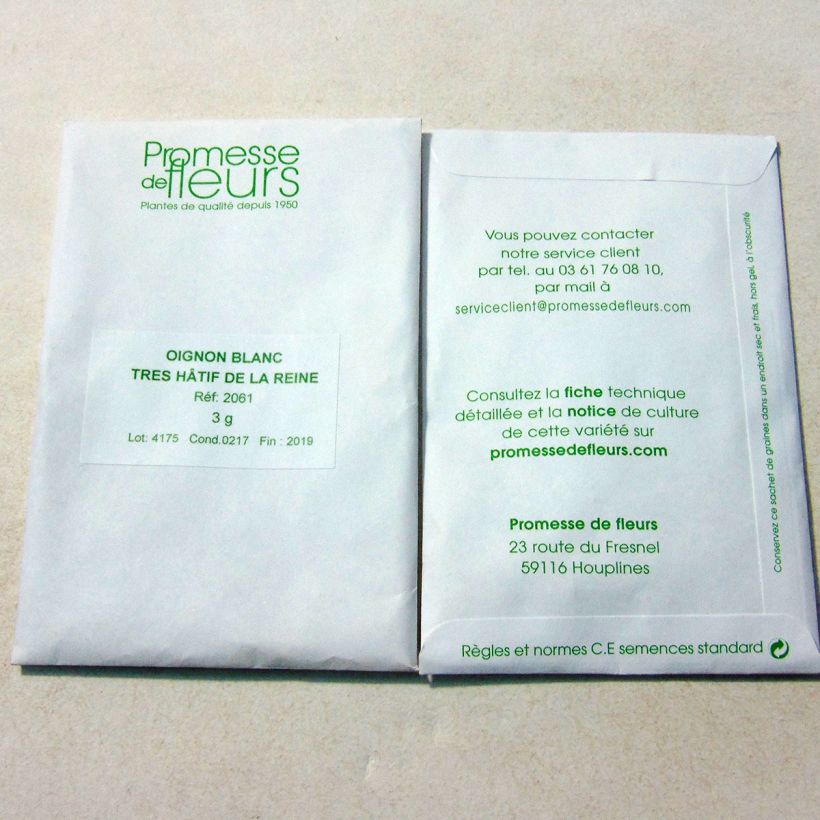Exemplo de amostra de Oignon Blanc très hâtif de la Reine - Allium cepa die Tüte mit 600 Samen (3g) tal como entregue