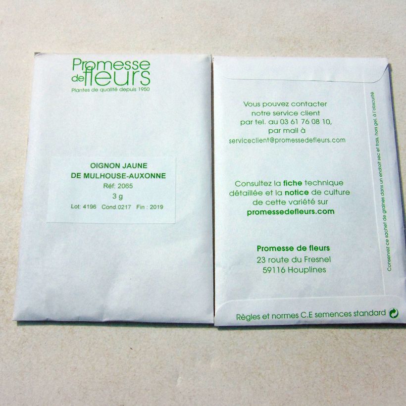 Exemplo de amostra de Oignon Jaune de Mulhouse type Auxonne - Allium cepa die Tüte mit 750 Samen (3g) tal como entregue