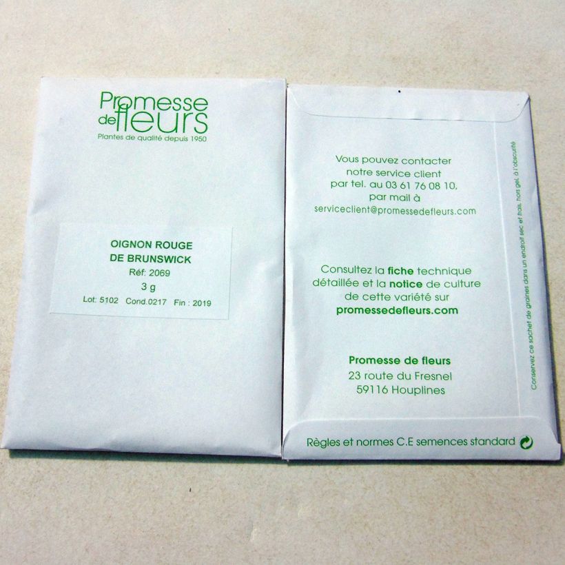 Exemplo de amostra de Oignon Rouge foncé de Brunswick - Allium cepa per pack of 600 seeds (3g) tal como entregue