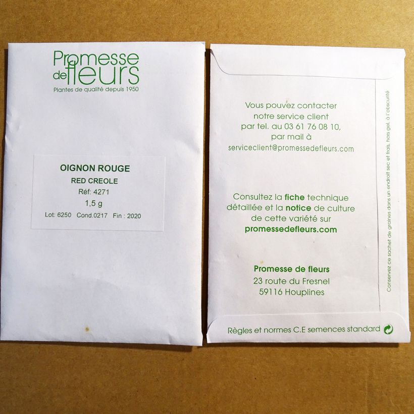 Exemplo de amostra de Oignon rouge Créole (Red Créole) die Tüte mit 300 Samen (1,5g) tal como entregue
