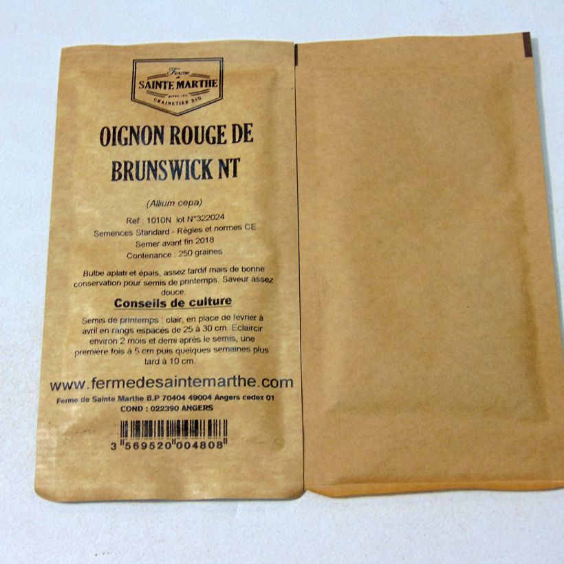 Exemplo de amostra de Oignon rouge De Brunswick NT - Ferme de Ste Marthe die Tüte mit 250 Samen tal como entregue