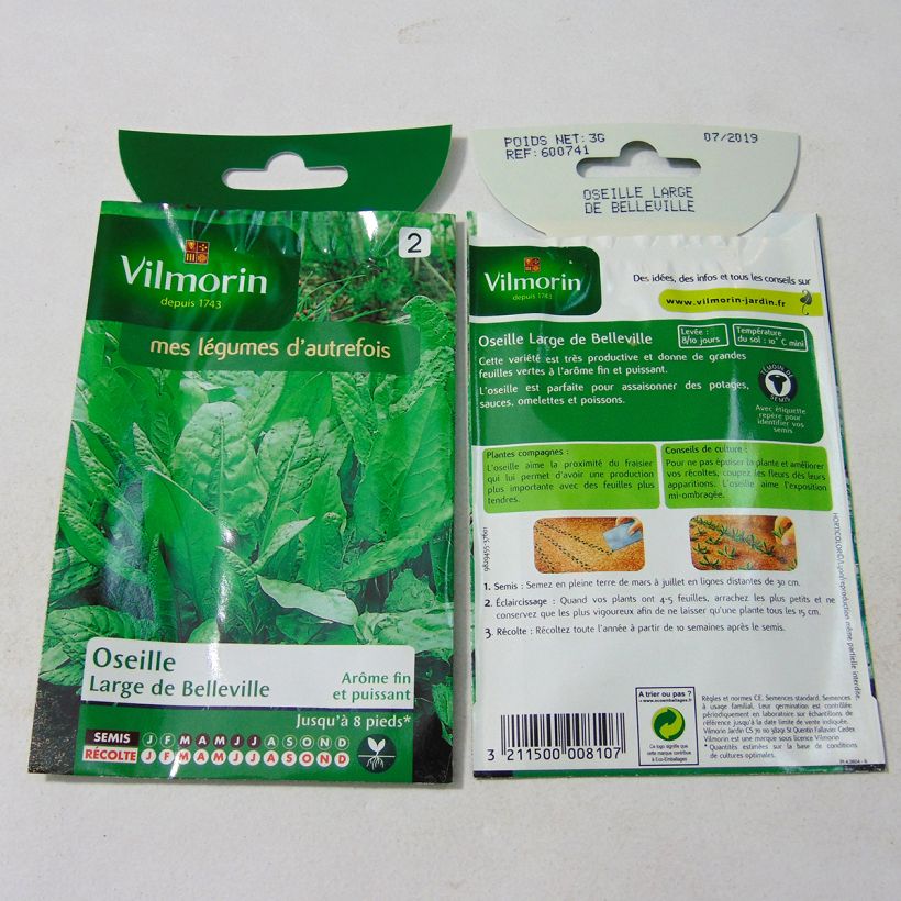 Exemplo de amostra de Oseille Large de Belleville - Vilmorin die Tüte mit 3000 Samen (3g) tal como entregue