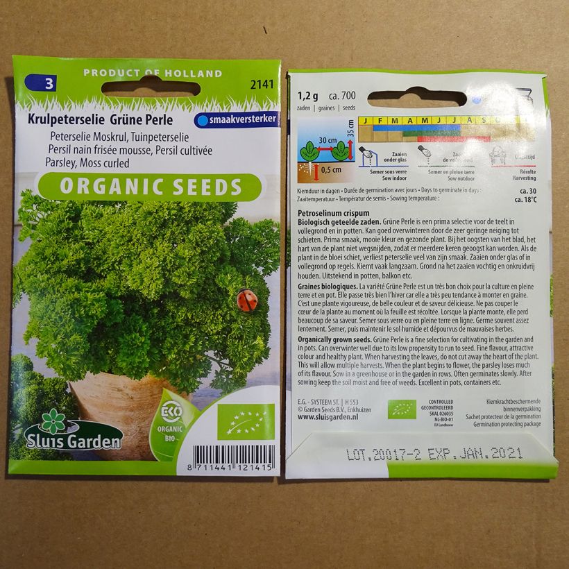 Exemplo de amostra de Persil frisé Grüne Perle Bio die Tüte mit 1200 Samen (2g) tal como entregue