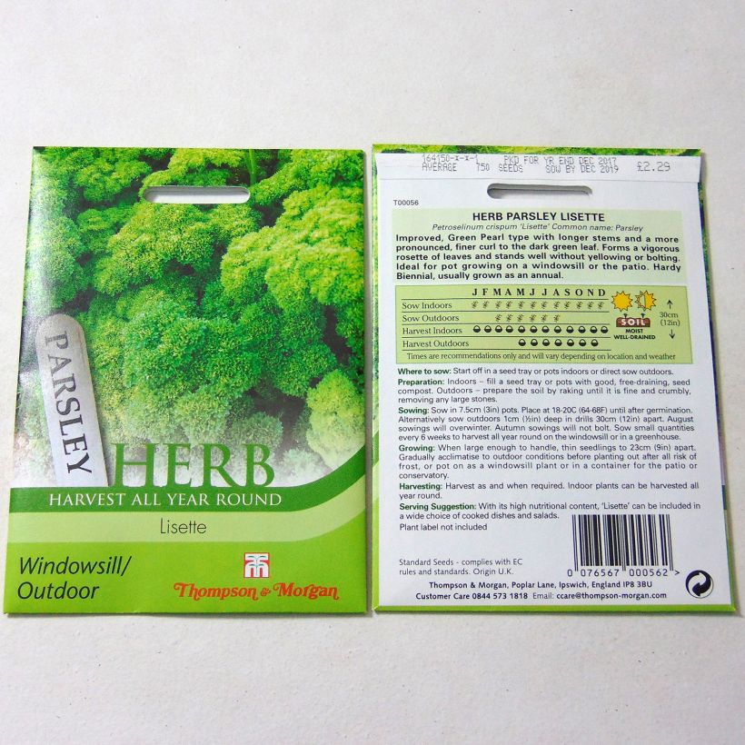 Exemplo de amostra de Persil frisé Lisette die Tüte mit 750 Samen tal como entregue