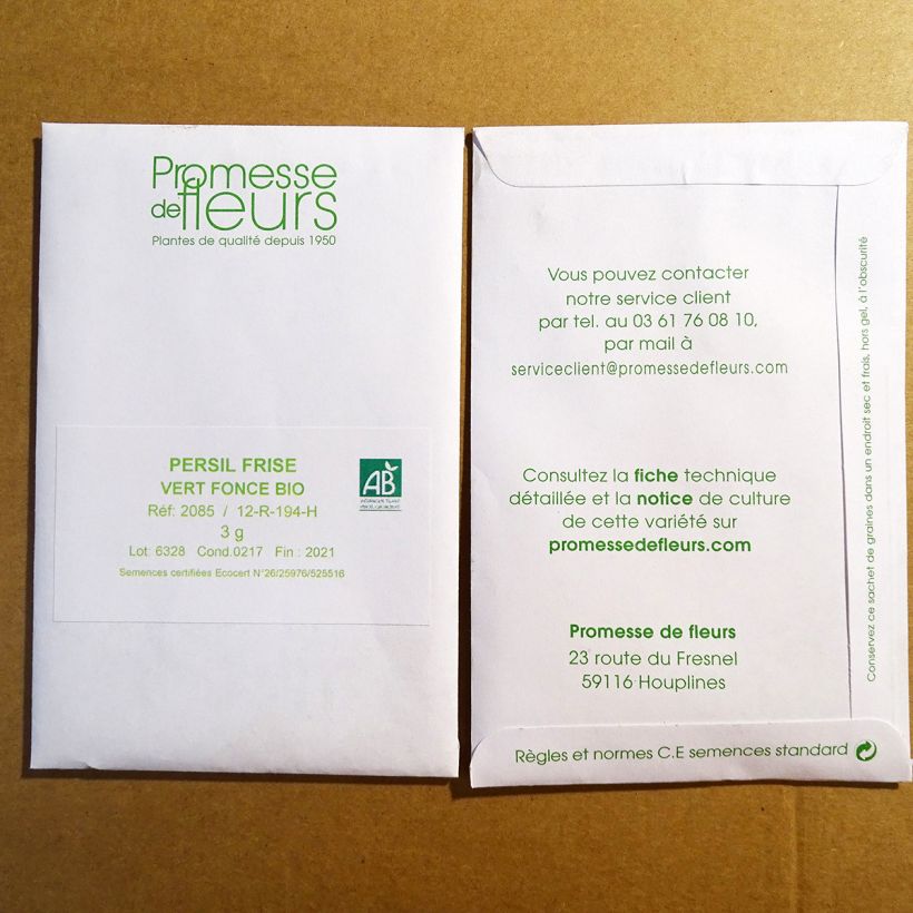 Exemplo de amostra de Persil frisé Vert foncé Bio die Tüte mit 2500 Samen (5g) tal como entregue