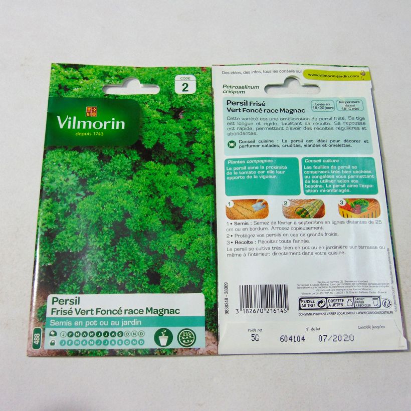 Exemplo de amostra de Persil frisé vert foncé race Magnac - Vilmorin die Tüte mit 3000 Samen (5g) tal como entregue