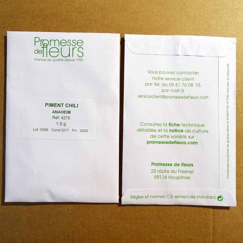 Exemplo de amostra de Piment Anaheim Chili - Piment doux de Californie per pack of 180 seeds (1,5g) tal como entregue
