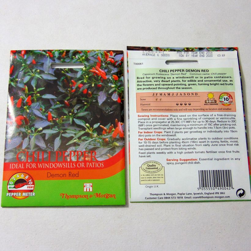 Exemplo de amostra de Piment Demon Red - Capsicum annuum per pack of 8 seeds tal como entregue
