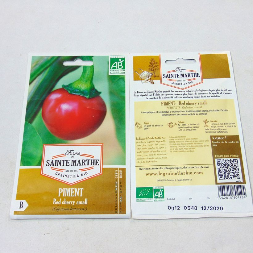 Exemplo de amostra de Piment Red Cherry Small Bio - Ferme de Sainte Marthe per pack of 20 seeds tal como entregue