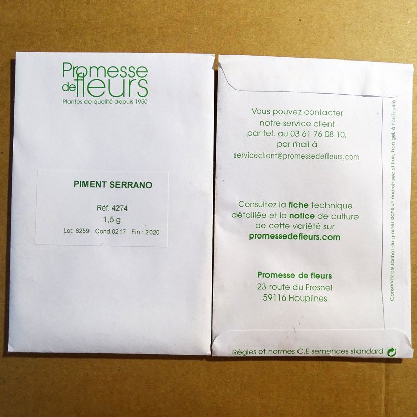 Exemplo de amostra de Piment Serrano - Piment mexicain fort per pack of 150 seeds (1,5g) tal como entregue