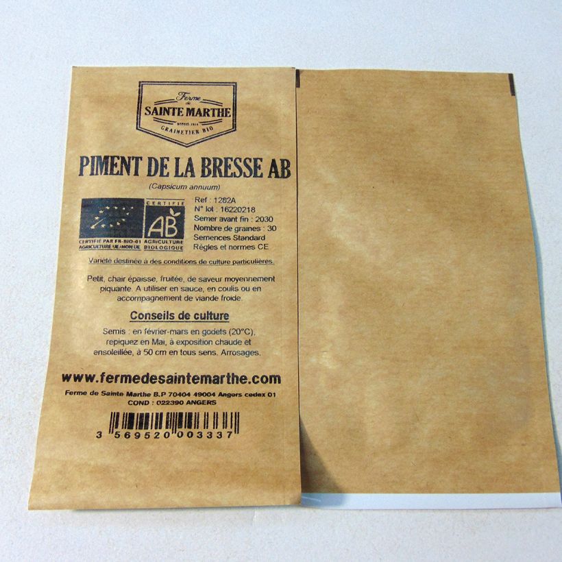 Exemplo de amostra de Piment de la Bresse Bio - Ferme de Sainte Marthe per pack of 30 seeds (Sachet de 30 grainesg) tal como entregue